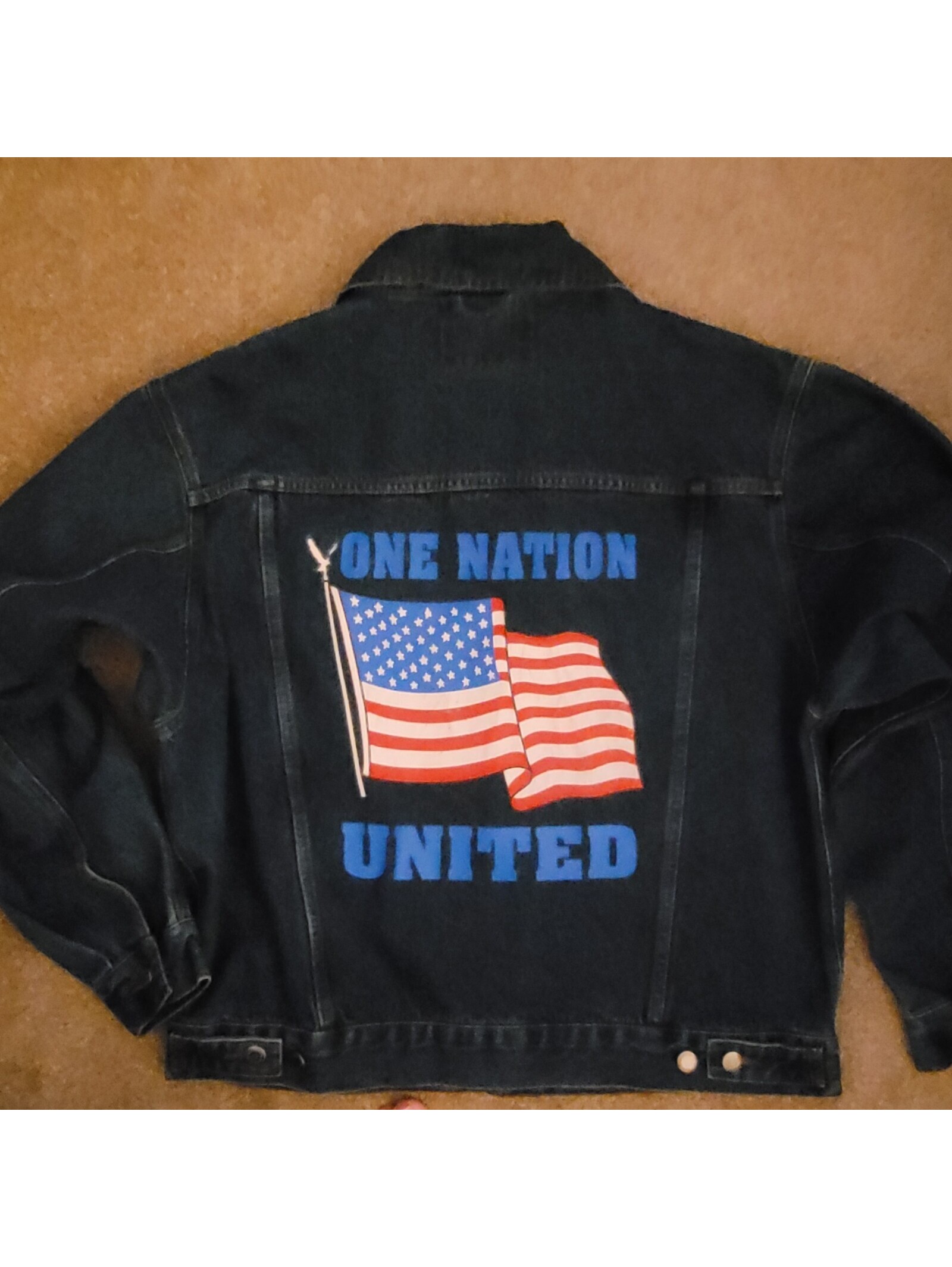 Vtg 90s Wrangler Hero Jean Denim Jacket Mn L “One Nation United” American Flag